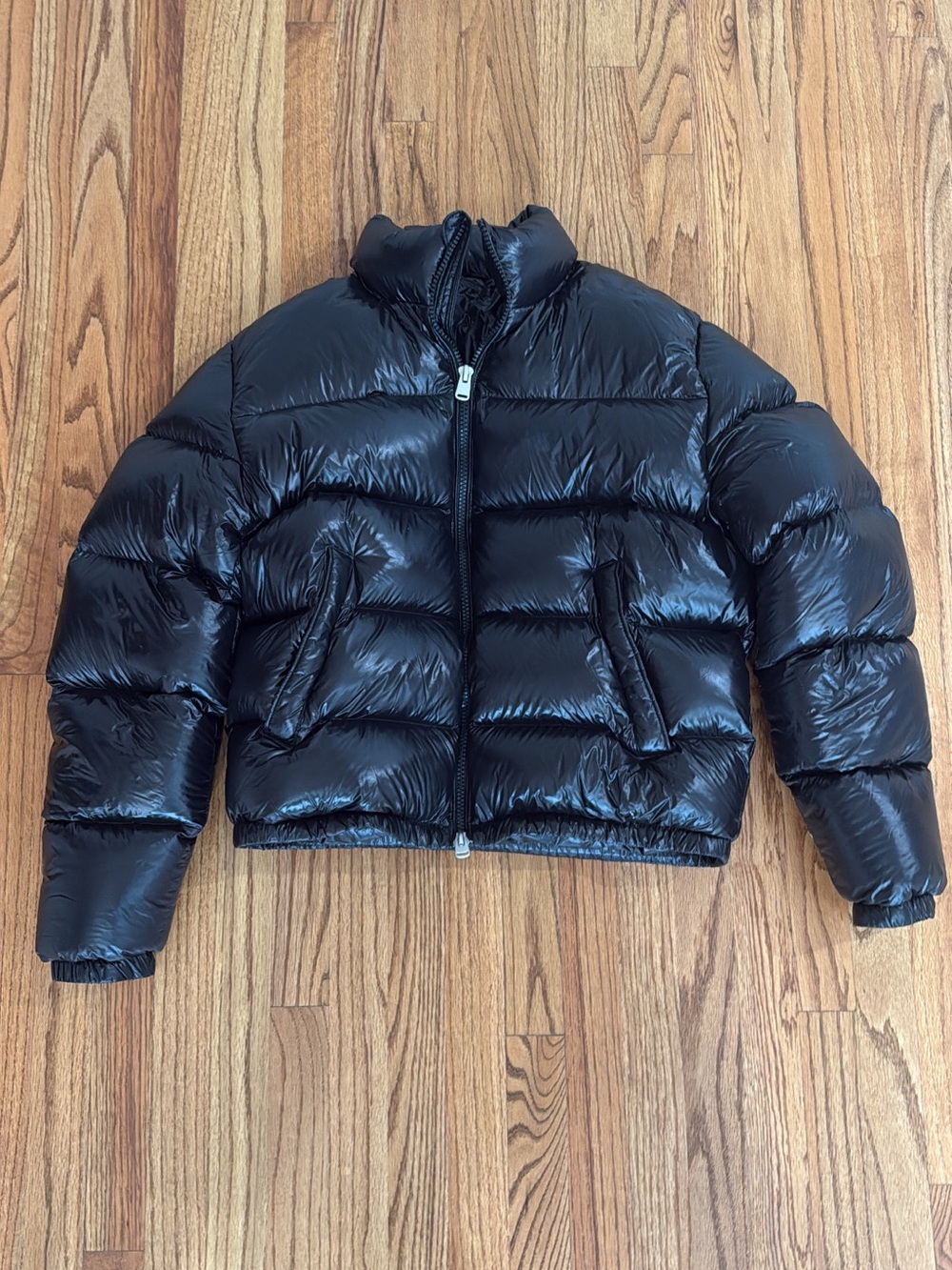Zara Black Glossy Cropped Puffer Jacket